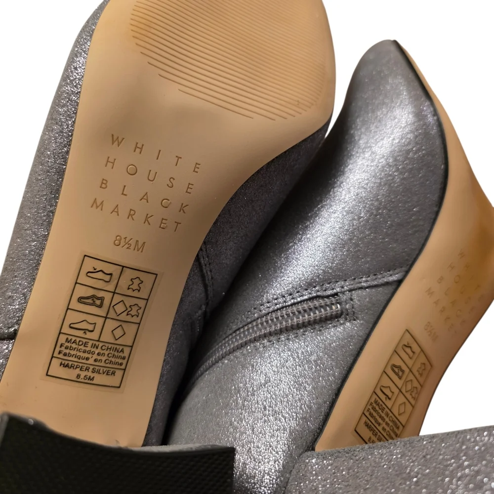 White House Black Market Harper Shimmering Silver Ankle Booties Size 8 1/2 - Picture 8 of 10